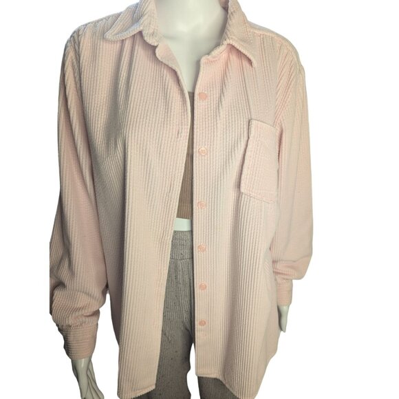Chadwicks Pink Corduroy Shacket Sz M W/Button Closure Pocket Minimalist Modern - Picture 1 of 8